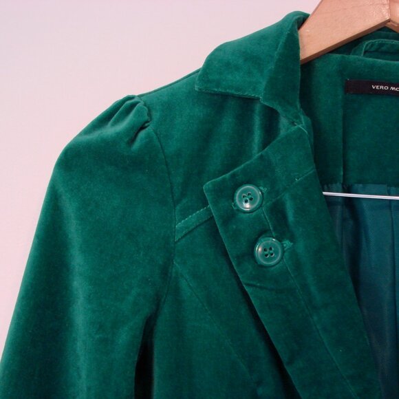 Velvet Green Jacket Blazer Vero Moda Single Breast Whimsigoth Size 34 XS Small - Picture 5 of 16